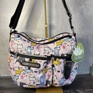 NWT Lily Bloom Pink Bird-Print Crossbody with Black Trim